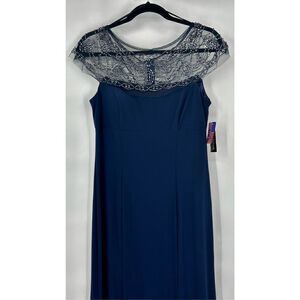 R & M Richards NWT navy maxi evening dress with jeweled collar Size 6